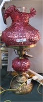 Fenton Cabbage Rose dresser lamp-cranberry