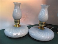 pair Fenton pancake lamps-cased smoke