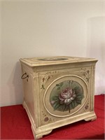 Pretty Wooden Storage Box with Pink Rose, AS IS