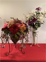 Elegant Faux Flower Arrangements in Metal Vases