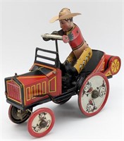 Marx Tin Litho Windup Whoopee Cowboy Crazy Car