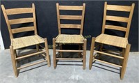 (3)Wooden Ladderback Woven Seat Chairs