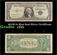 1957B $1 Blue Seal Silver Certificate Grades vf+