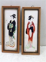 Pair of MC Chinese Painted/Framed Tile Wall Decor