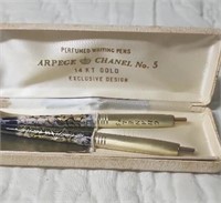 Perfumed  Arpege chanel no. 5 14kt gold Pen set