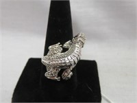 STERLING MARCASITE AND RUBY LIZARD RING SZ 8.5