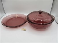 PYREX VISION COVERED CASSEROLE AND PIE PLATE