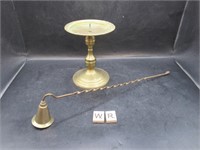 BRASS PEDISTAL CANDLE HOLDER AND SNUFFER