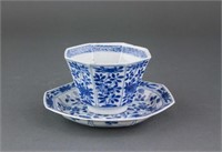 Chinese Blue and White Porcelain Cup with Plate