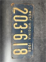 1926 WEST VIRGINIA LICENSE PLATE #203618