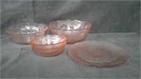5 PIECE PINK GLASS DISHES