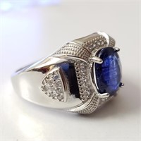 $360 Silver Rhodium Plated Sapphire(4.15ct) Men'S