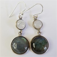 $160 Silver Moonstone Labradorite Earrings