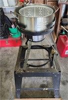 Propane Burner and Pans, mounted on Metal Stand