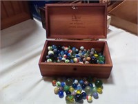 Marbles in wood box