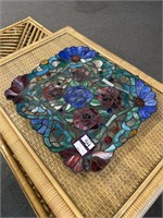 Floral design stained glass tray