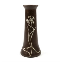 Heintz Sterling on Bronze Floral Motif Vase