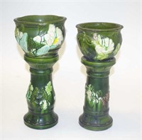 Two early Japanese majolica jardinieres & stands