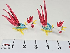 (2) Rooster Blown Glass Figurines