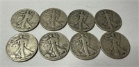 8 Walking Liberty Half Dollars