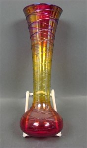 Imperial Freehand Threaded Ruby/ Amber Vase