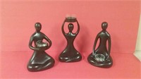 3 Black Figural Tea Light Holders