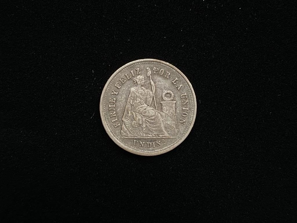 1875 Peru Firme Y Feliz Por La Union Silver Coin