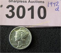 Uncirculated 1942 D Mercury silver dime