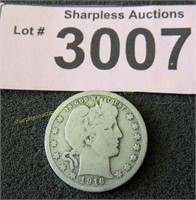 1916 D Barber silver quarter