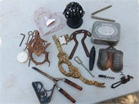 Box of miscellaneous, metal items and more.