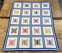 Handmade TN Blue & White Butterfly Quilt