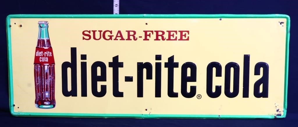 Vntg 32x12 metal embossed Diet Rite Soda sign