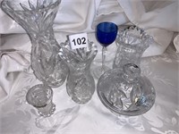 CRYSTAL VASES, AND COVERED SUGAR BOWL