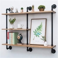 Industrial Pipe Shelf with Wood 43.3in,Rustic Wall
