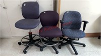 3 Rolling, adjustable, Swivel Office Chairs 1 is