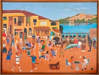 Mediterranean Folk Art Oil on Canvas, 1981