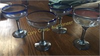 (4) Blue Margarita Glasses