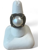 Silver Ring w/Pearl 10.8g Sz7 925