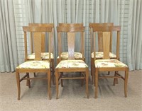 Set  Six of Oak T-Back Chairs with Canted Legs