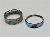 Size  6 Silver & Turquoise Rings One Marked