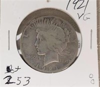 1921P Peace Silver Dollar, Key Date-VG