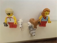 2 Lego Mini Figures with lego Puppies