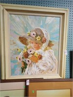 SIGNED O/C GIRL WITH FLOWERS 31x27