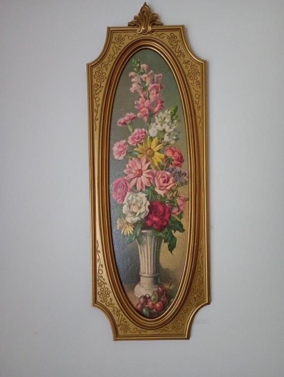 Vintage pair of floral pictures in plastic frames,