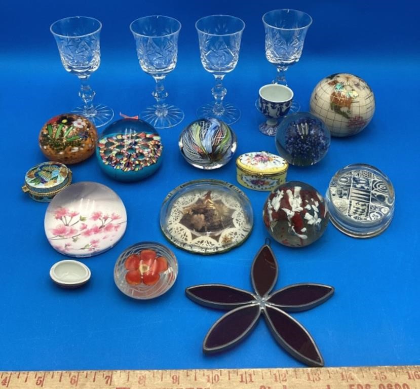 Lot Of Beautiful Art Glass Paper Weights & More