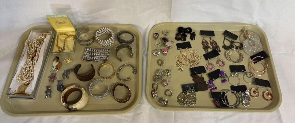 2) Trays of Costume Jewelry: Bracelets, Earrings,