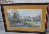 Unsigned Original Watercolor -English Castle scene