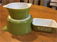 3 pc. Pyrex Dishes, green