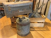 Antique Crate, Gas Can, Blade, Tool Box