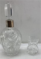9in- liquor bottle silver top cut glass bottle